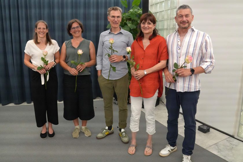 Jubilarinnen und Jubilare: Sybille Louis, Brigitte Schobel, Remo Akermann, Beatrice Gutmann Keller, Fabio Mares.